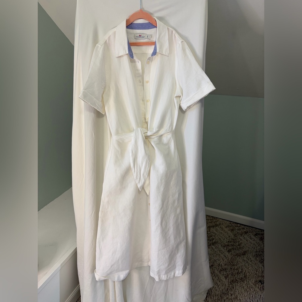 Vineyard Vines Cream Button-Front Midi Shirt Dress